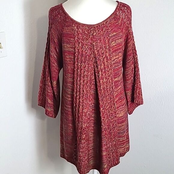 Faded Glory Pullover Sweater Red & Gold Tweed, Loose Knit Accents, Sz XL 16-18 - Picture 6 of 8